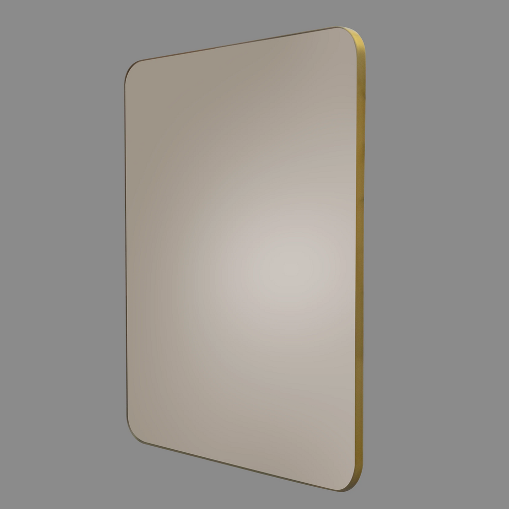 Product cut out image of the hib. Trim Curve 600mm x 800mm Brushed Brass Bathroom Mirror
